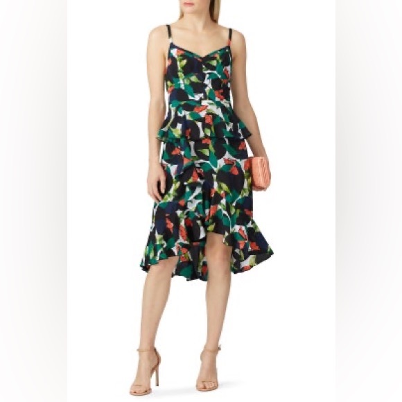 J. Crew Sosi Printed Silk Floral Spaghetti Strap Ruffle Dress Size 14 - Picture 1 of 9